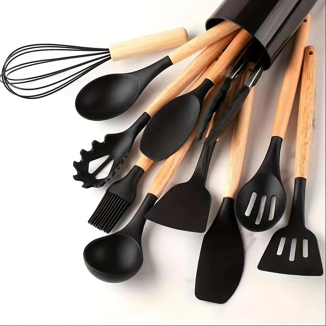 12 Piece Wooden & Silicone Kitchen Cooking Set