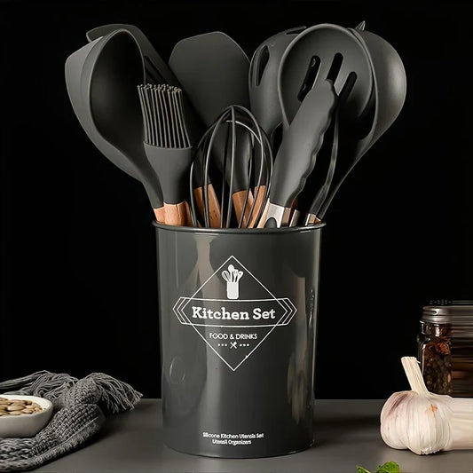 12 Piece Wooden & Silicone Kitchen Cooking Set